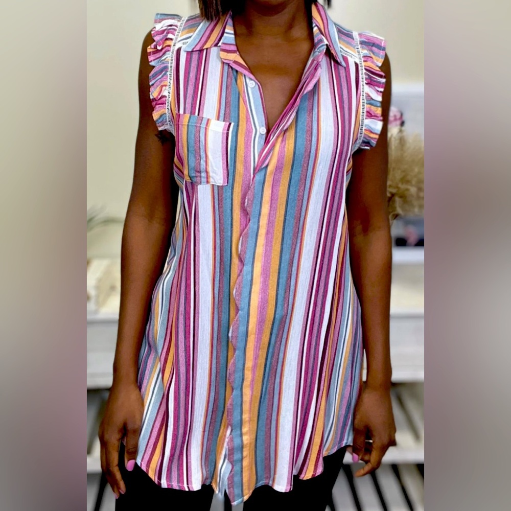 HEYSON Multicolor Pinstripes Sleeveless Top Size Small